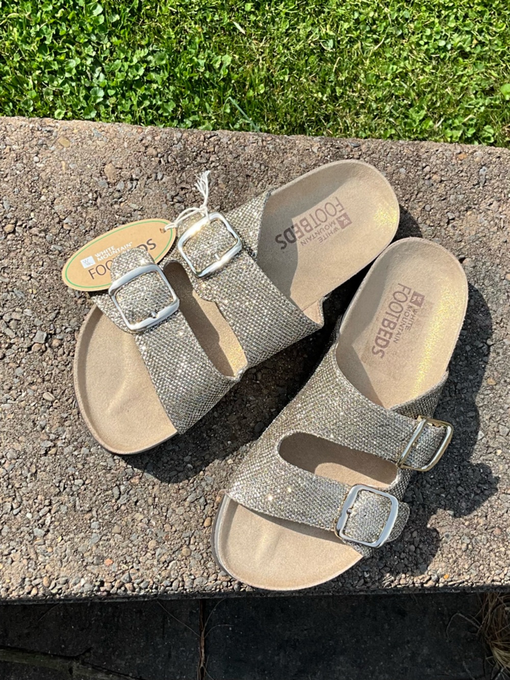 WHITE MOUNTAIN Women’s  Metallic Gold Double-Buckle Slide Sandals. NWT 6M